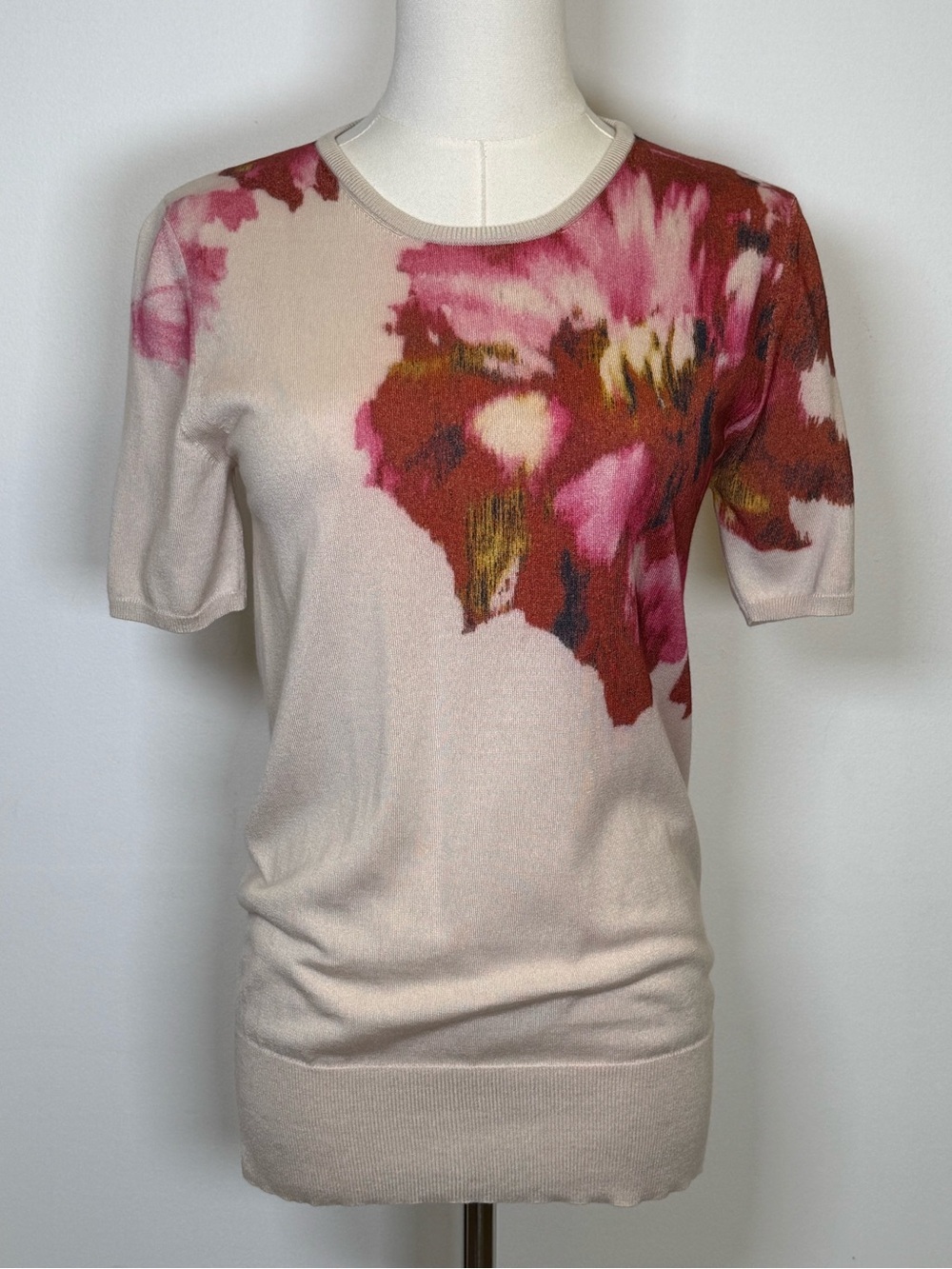 MaxMara 🌺 Silk Cashmere Blend Short Sleeve Floral Print Sweater Women’s Medium